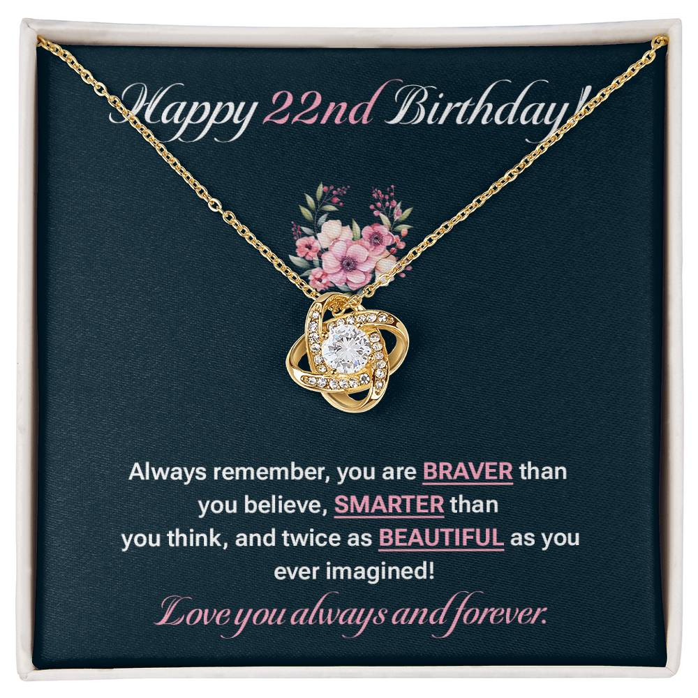 22nd Birthday Necklace Gift for Her – Floral Card & Jewelry Box