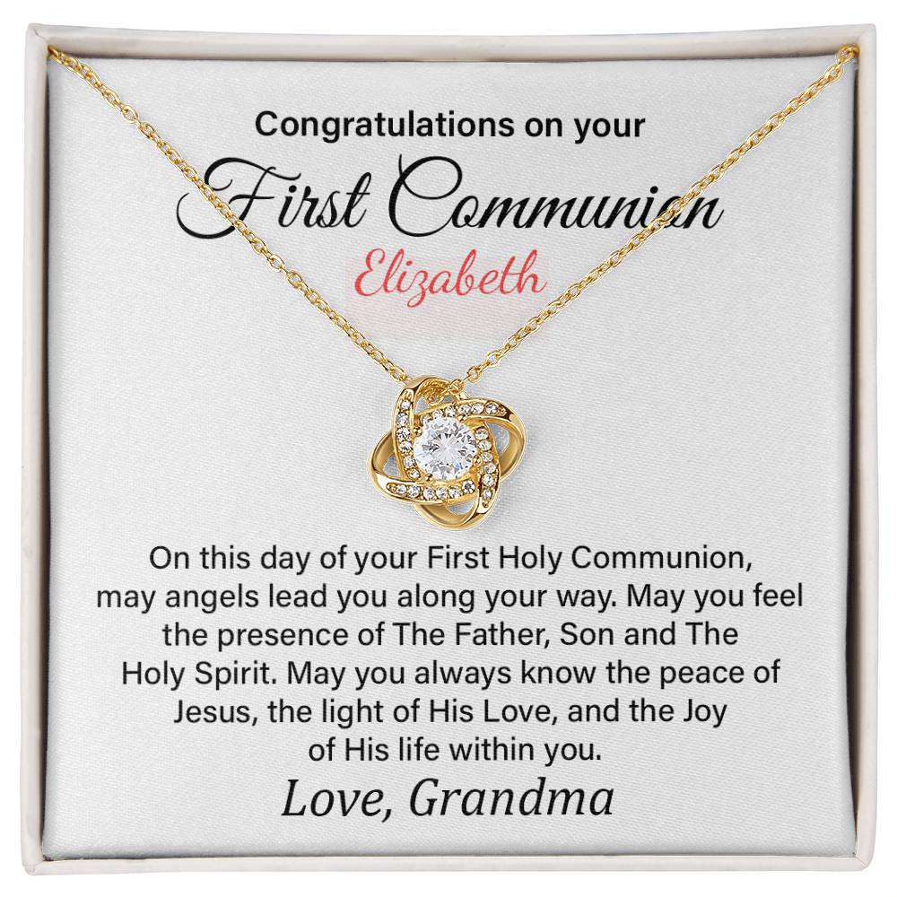 Congratulations On Your First Commo Elizabeth, Heartfelt Necklace For A Special Day Elegant Jewelry For A Holy Celebration Thank You Gift For A Sacred Occasion Elegant Pendant For A Joyful Spirit Custom Special Pendant For Holy Guidance