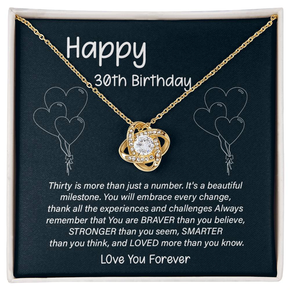 30th Birthday Gift for Her – Infinity Knot Necklace with Message Card