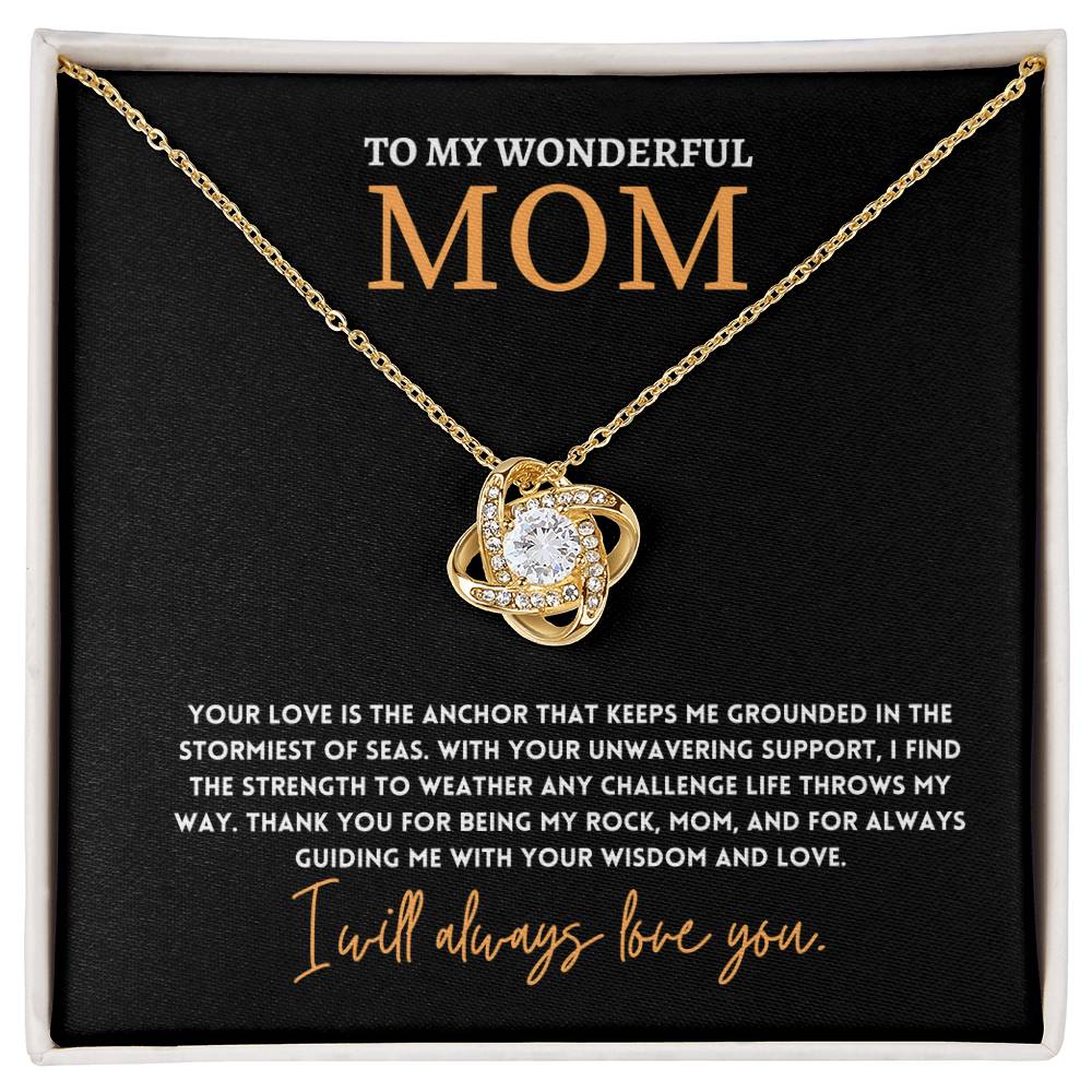 To My Wonderful Mom, Anchor Of Love Necklace Gift Engraved Love And Strength Pendant Best Mother's Day Rock And Anchor Necklace Best Unwavering Support Tribute Necklace Unique Mother's Day Love And Guidance Necklace