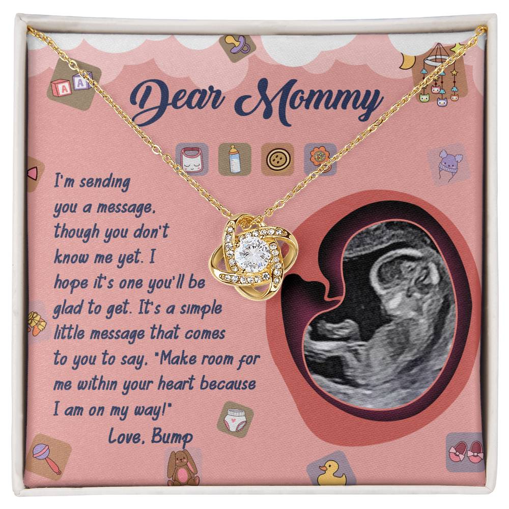 Dear Mommy Necklace For Mothe's Day Jewelry For Mom, Gift For Mommy From Baby Bump, Pregnancy Gift For Mommy Love Knot Necklace With Meaningful Message Card And Box.