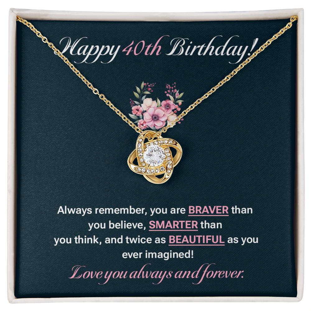 40th Birthday Necklace Gift for Women – Elegant Love Knot with Card