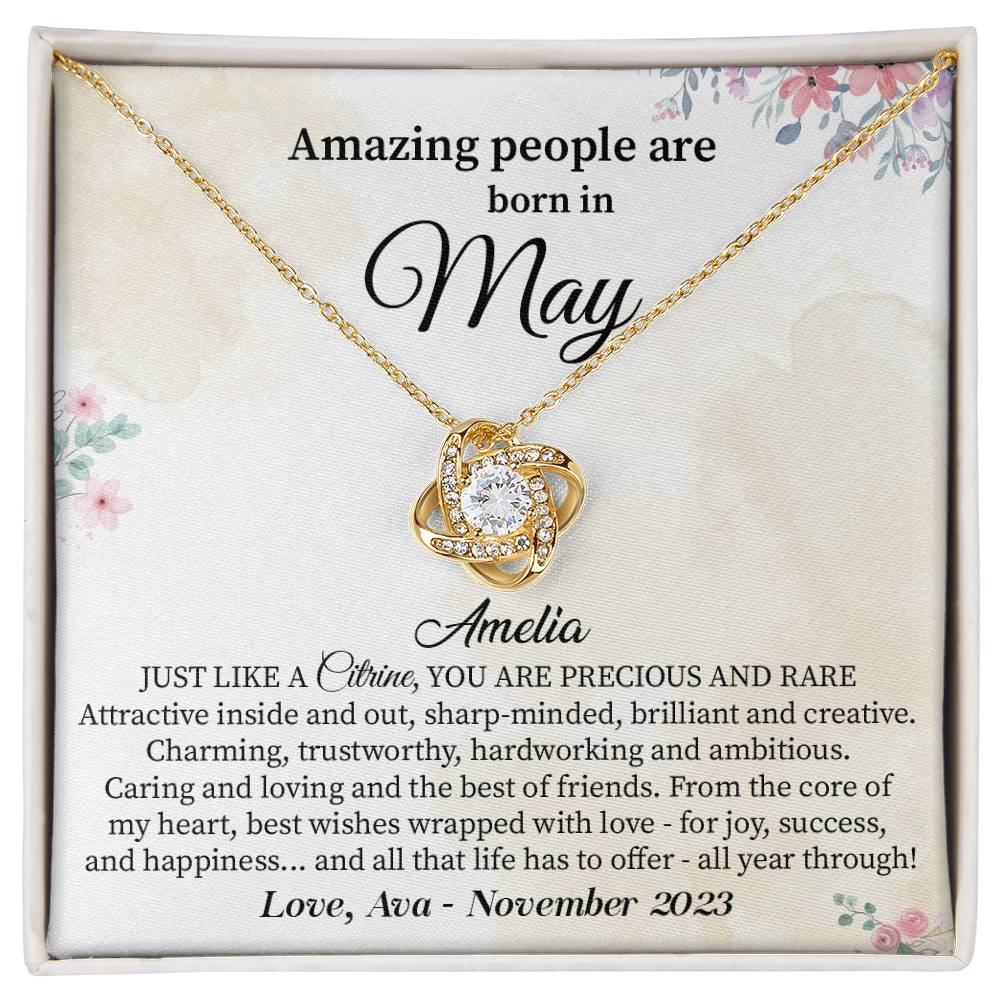 May Birthday Necklace Gift for Her – Citrine Message Card