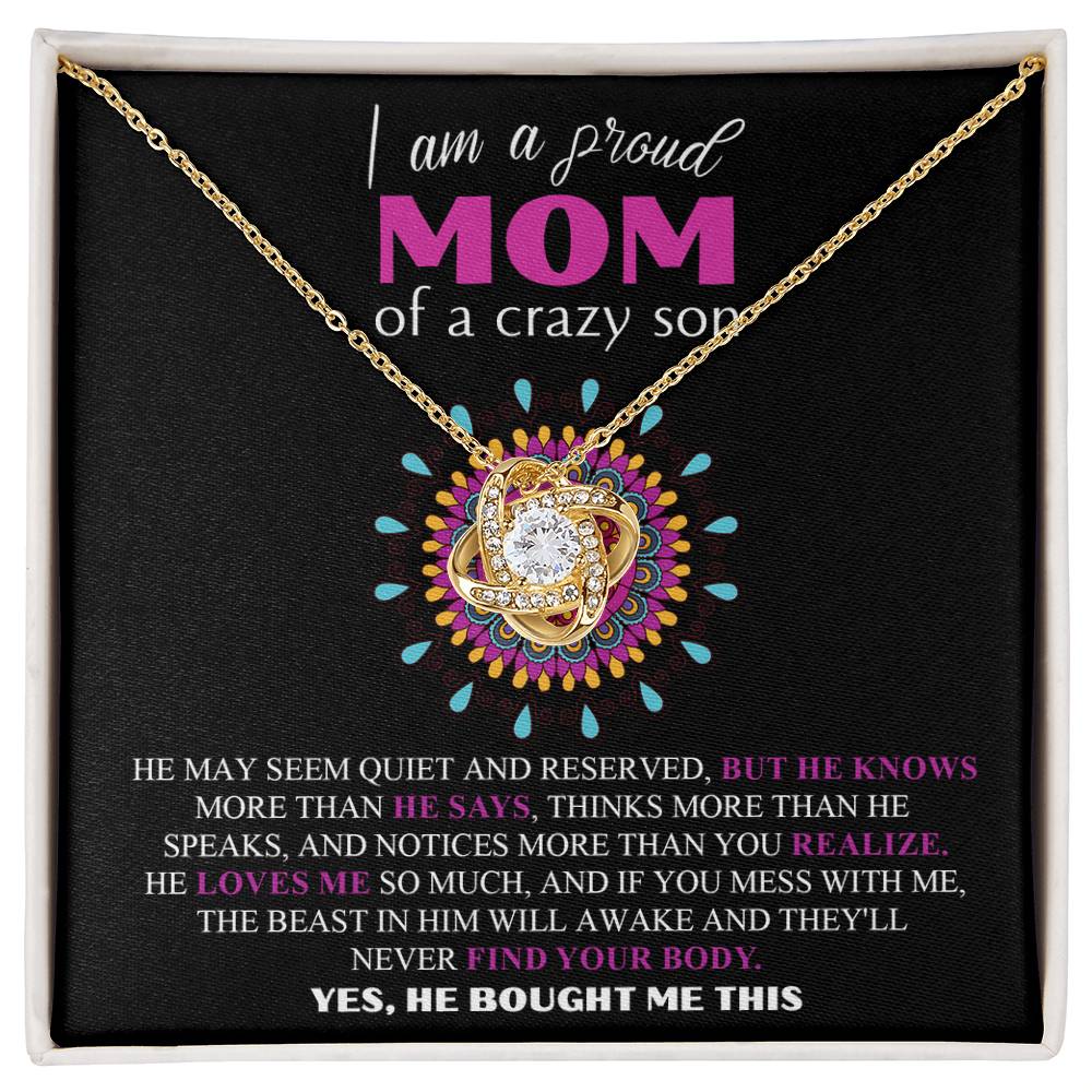 Crazy Son Funny Necklace Gift for Mom with Bold Message Card