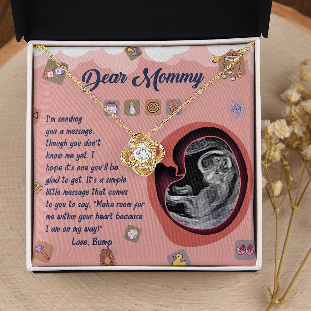 Dear Mommy Necklace For Mothe's Day Jewelry For Mom, Gift For Mommy From Baby Bump, Pregnancy Gift For Mommy Love Knot Necklace With Meaningful Message Card And Box.