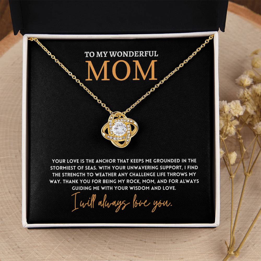 To My Wonderful Mom, Anchor Of Love Necklace Gift Engraved Love And Strength Pendant Best Mother's Day Rock And Anchor Necklace Best Unwavering Support Tribute Necklace Unique Mother's Day Love And Guidance Necklace