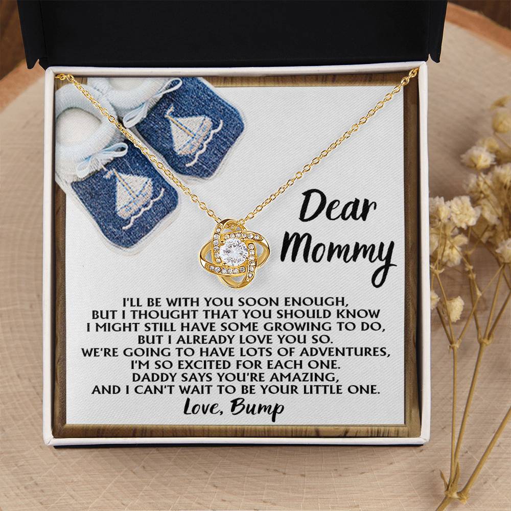 Dear Mommy Necklace Gift For Mom On Her Mother's Day, Birthday Jewelry Gift, Gift For Mommy From Baby Bump, Pregnancy Gift For Mommy 925 Silver Necklace Love Knot Necklace With Meaningful Message Card And Box.