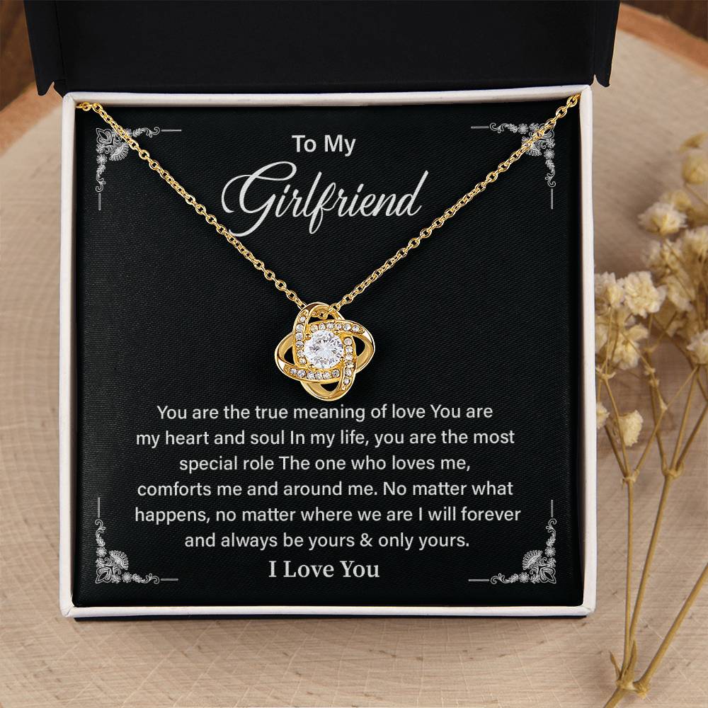 To My Girlfriend Love Knot Necklace with Message Card