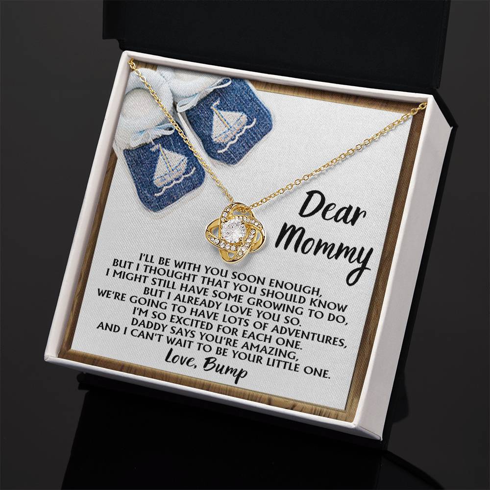 Dear Mommy Necklace Gift For Mom On Her Mother's Day, Birthday Jewelry Gift, Gift For Mommy From Baby Bump, Pregnancy Gift For Mommy 925 Silver Necklace Love Knot Necklace With Meaningful Message Card And Box.