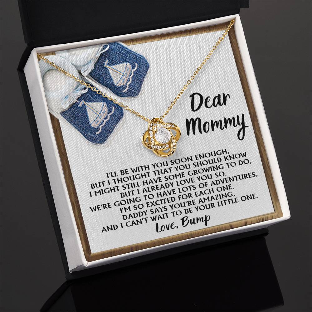 Dear Mommy Necklace Gift For Mom On Her Mother's Day, Birthday Jewelry Gift, Gift For Mommy From Baby Bump, Pregnancy Gift For Mommy 925 Silver Necklace Love Knot Necklace With Meaningful Message Card And Box.