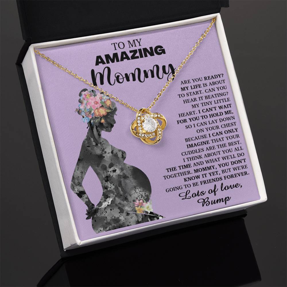 To My Amazing Mommy Necklace For Mothe's Day Jewelry For Mom, Gift For Mommy From Baby Bump, Pregnancy Gift For Mommy Love Knot Necklace With Meaningful Message Card And Box.