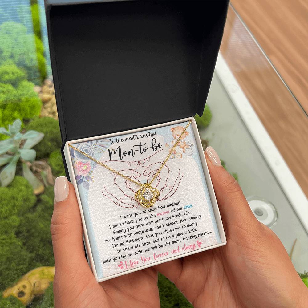 To The Most Beautiful Mom To Be Necklace Gift For Mothe's Day Jewelry For Mom, Gift For Mommy From Baby Bump, Pregnancy Gift For Mommy 925 Silver Necklace Love Knot Necklace With Meaningful Message Card And Box.