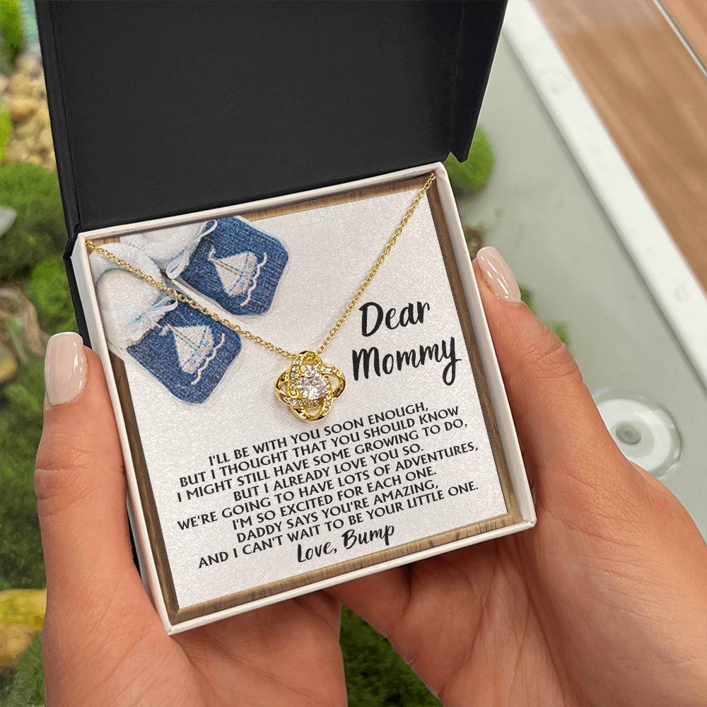 Dear Mommy Necklace Gift For Mom On Her Mother's Day, Birthday Jewelry Gift, Gift For Mommy From Baby Bump, Pregnancy Gift For Mommy 925 Silver Necklace Love Knot Necklace With Meaningful Message Card And Box.