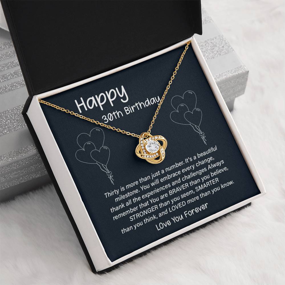30th Birthday Gift for Her – Infinity Knot Necklace with Message Card