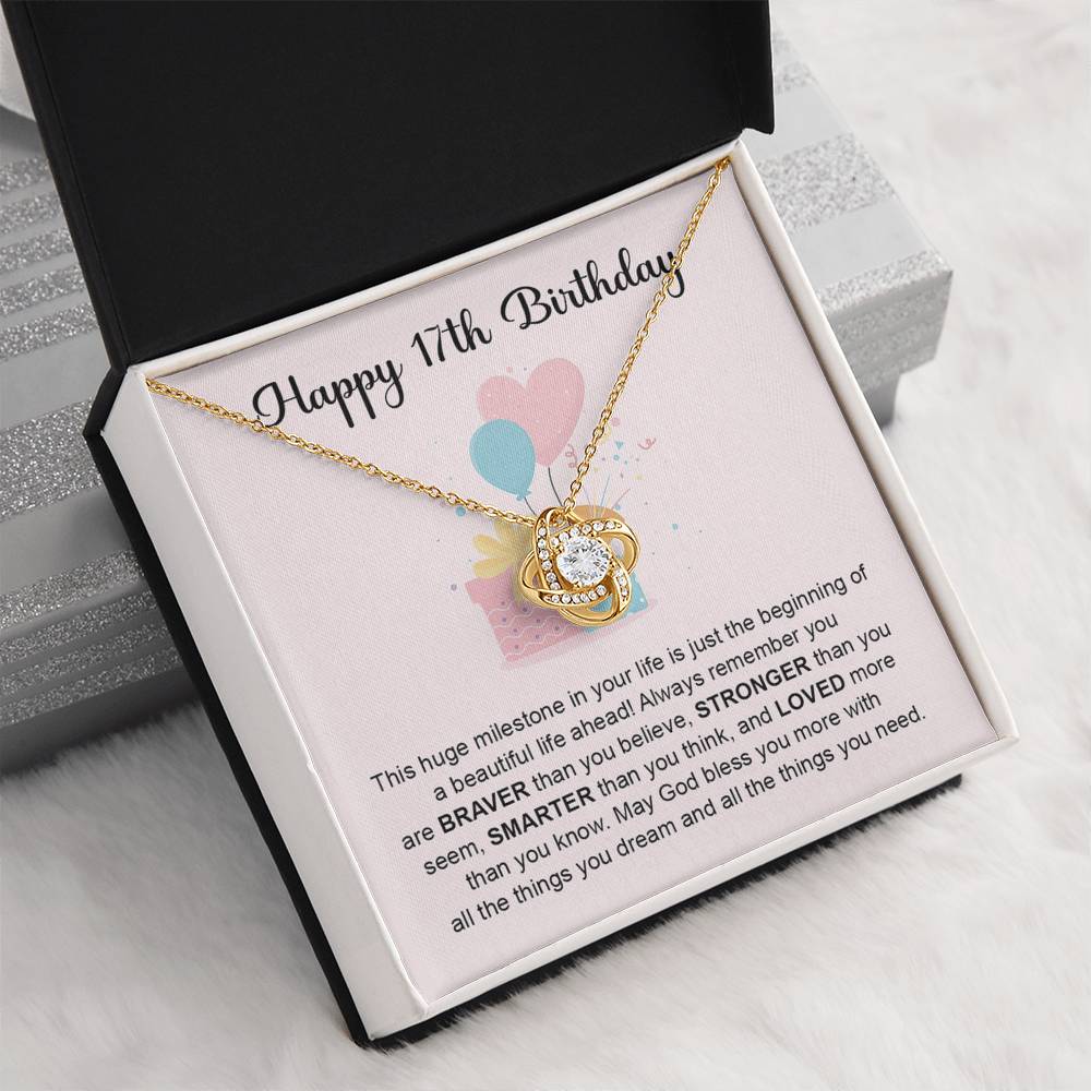 17th Birthday Gift for Her – Love Knot Necklace & Box