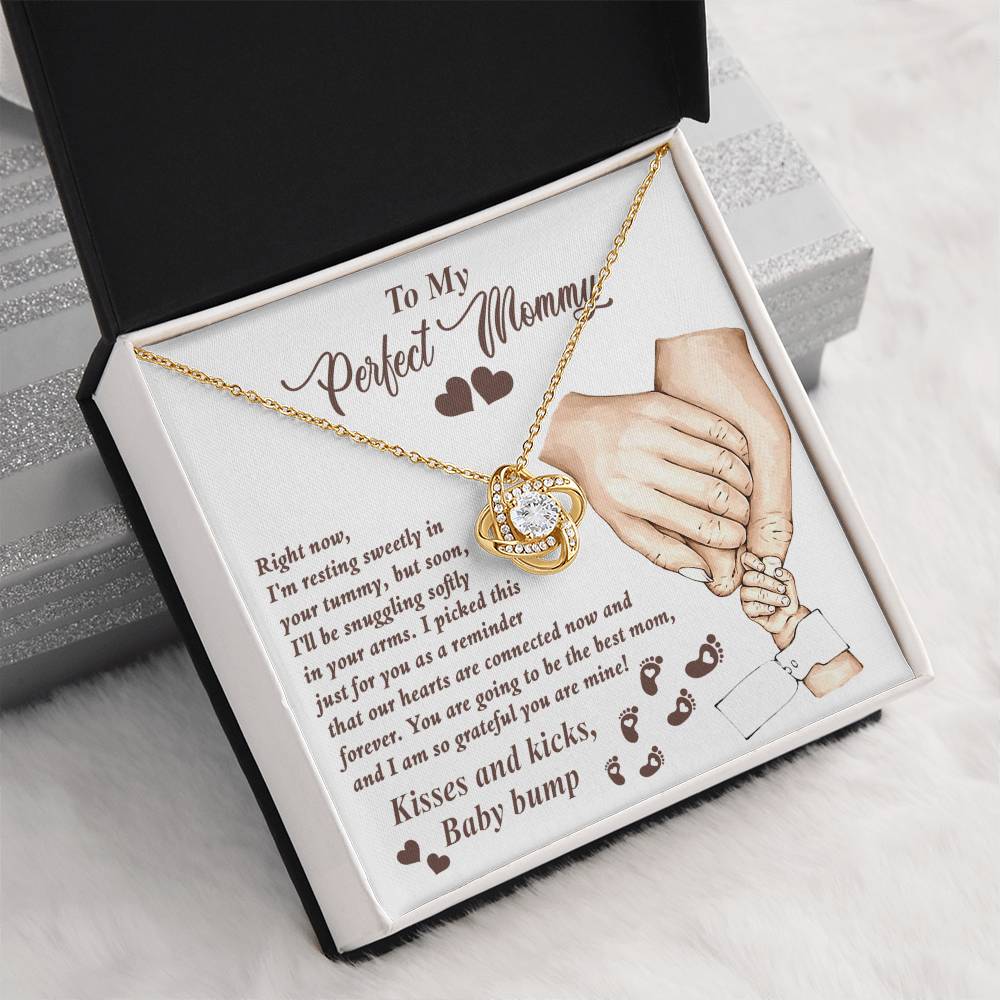 To My Perfect Mommy Necklace, Expecting Momma Gift For Mother's Day, Gift For Pregnant Mom, Love Kisses And Kicks, Baby Bump Necklaces With Meaningful Messages Card Inside.