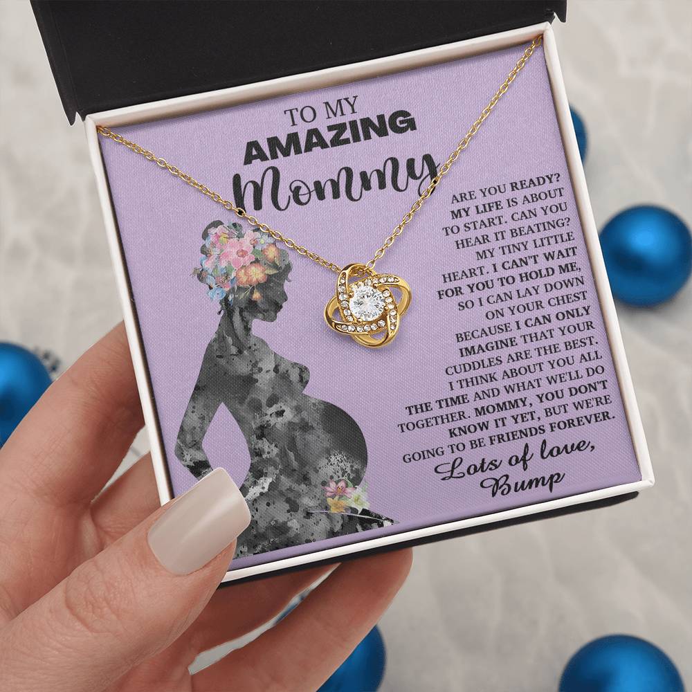 To My Amazing Mommy Necklace For Mothe's Day Jewelry For Mom, Gift For Mommy From Baby Bump, Pregnancy Gift For Mommy Love Knot Necklace With Meaningful Message Card And Box.