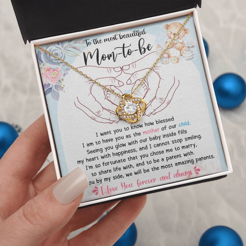 To The Most Beautiful Mom To Be Necklace Gift For Mothe's Day Jewelry For Mom, Gift For Mommy From Baby Bump, Pregnancy Gift For Mommy 925 Silver Necklace Love Knot Necklace With Meaningful Message Card And Box.