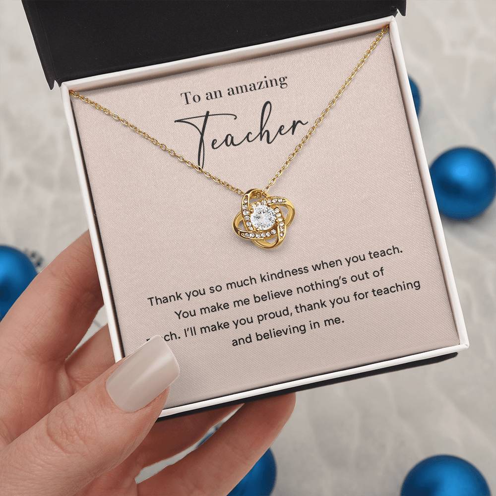Amazing Teacher Love Knot Necklace with Thank You Card