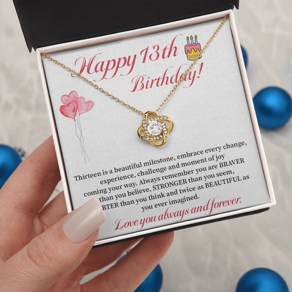 13th Birthday Necklace Gift for Girl – Braver, Stronger, Beautiful Quote