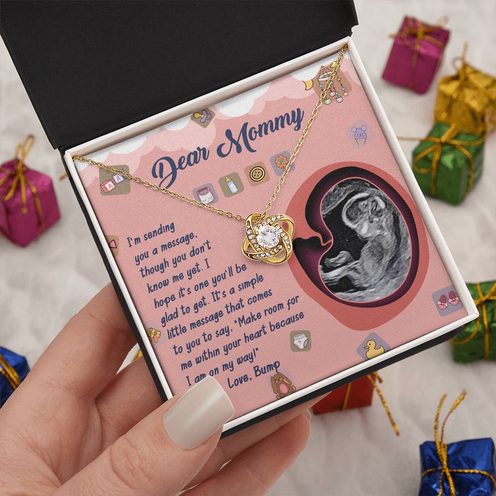 Dear Mommy Necklace For Mothe's Day Jewelry For Mom, Gift For Mommy From Baby Bump, Pregnancy Gift For Mommy Love Knot Necklace With Meaningful Message Card And Box.