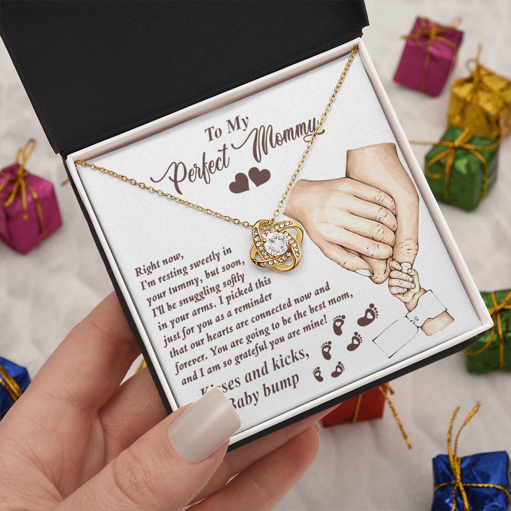 To My Perfect Mommy Necklace, Expecting Momma Gift For Mother's Day, Gift For Pregnant Mom, Love Kisses And Kicks, Baby Bump Necklaces With Meaningful Messages Card Inside.