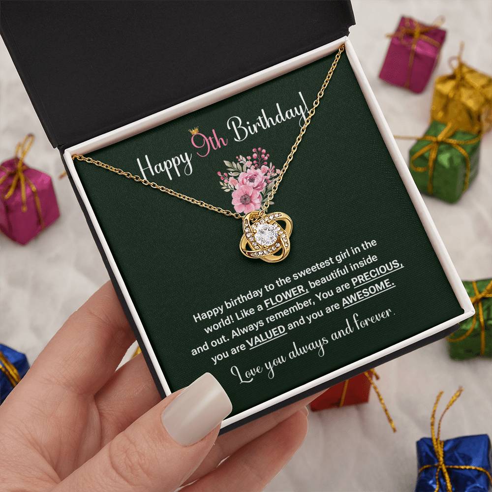9th Birthday Necklace Gift for Girl – Sweet Message Card Jewelry