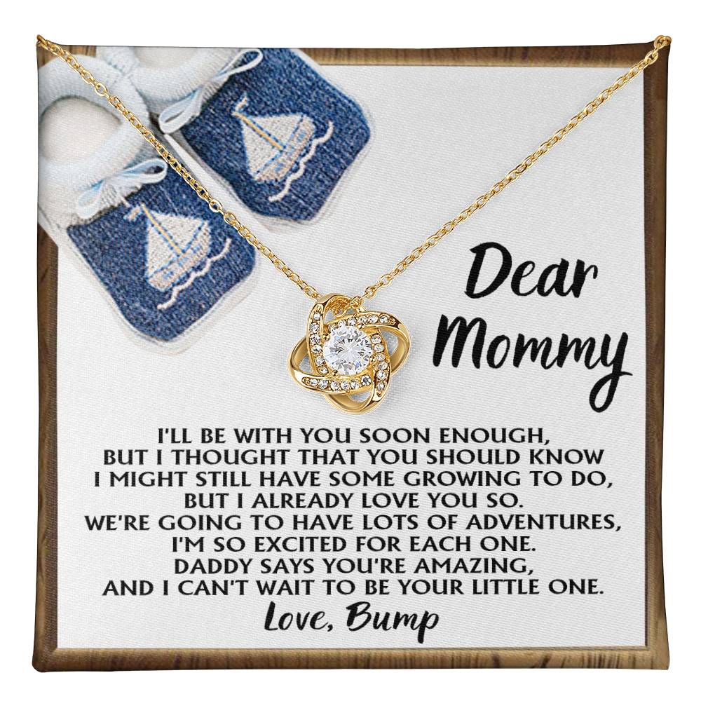 Dear Mommy Necklace Gift For Mom On Her Mother's Day, Birthday Jewelry Gift, Gift For Mommy From Baby Bump, Pregnancy Gift For Mommy 925 Silver Necklace Love Knot Necklace With Meaningful Message Card And Box.