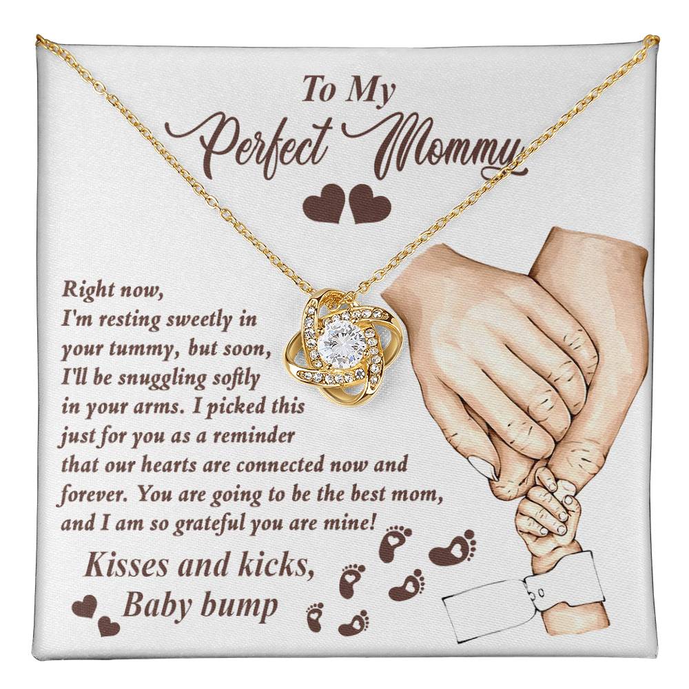 To My Perfect Mommy Necklace, Expecting Momma Gift For Mother's Day, Gift For Pregnant Mom, Love Kisses And Kicks, Baby Bump Necklaces With Meaningful Messages Card Inside.