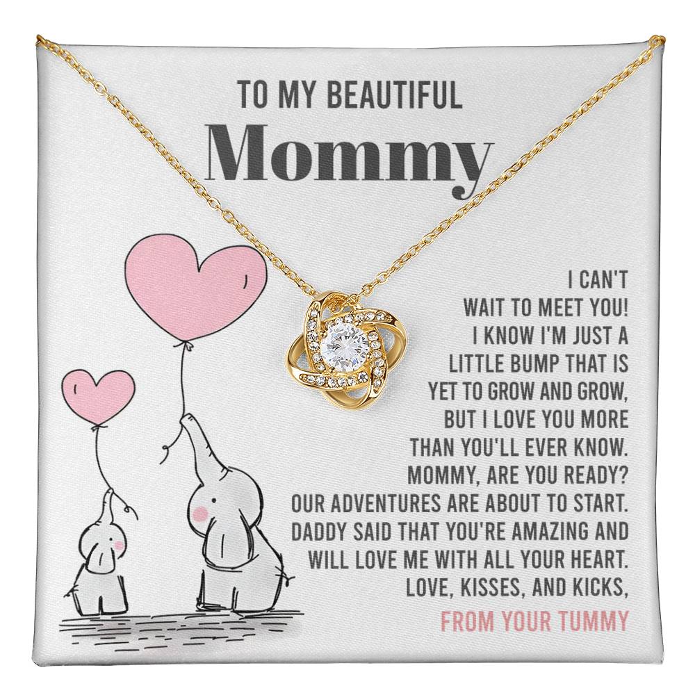 To My Beautiful Mommy Necklace Gift From Your Tummy - Mother's Day Gift, 925 Sterling Silver Love Knot Necklace Gift For Mommy, Gift For Mother Handmade Jewelry With Message Card And Box.