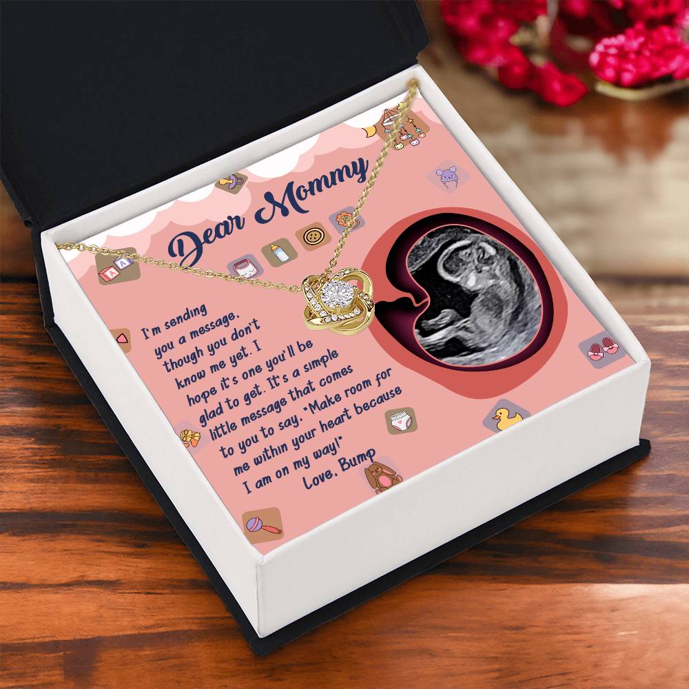 Dear Mommy Necklace For Mothe's Day Jewelry For Mom, Gift For Mommy From Baby Bump, Pregnancy Gift For Mommy Love Knot Necklace With Meaningful Message Card And Box.