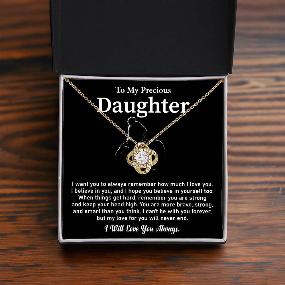 To My Precious Daughter Love Knot Necklace Emotional Love Knot Jewelry Gift Special Parent-to-daughter Keepsake Motivational Jewelry For Daughter Sentimental Parent-to-daughter Gift Daughter Strength And Love Gift Encouragement Gift For Daughter