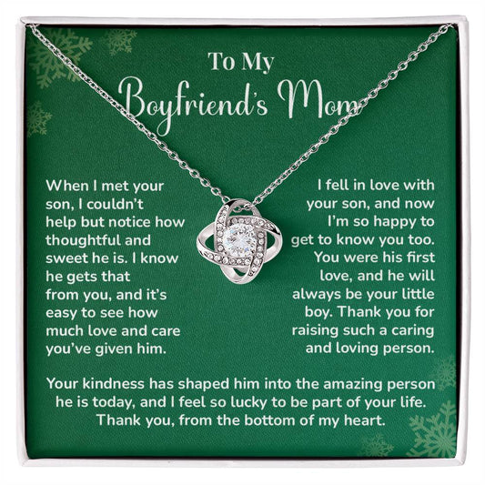Boyfriend's Mom Love Knot Necklace Gift Gift For Boyfriend's Mom Thoughtful Gift From Girlfriend Emotional Gift For Boyfriend's Mom Sentimental Jewelry For Her Special Thank You Present Emotional Message Necklace