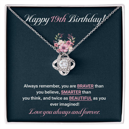 19th Birthday Necklace Gift for Daughter – Floral Message Card