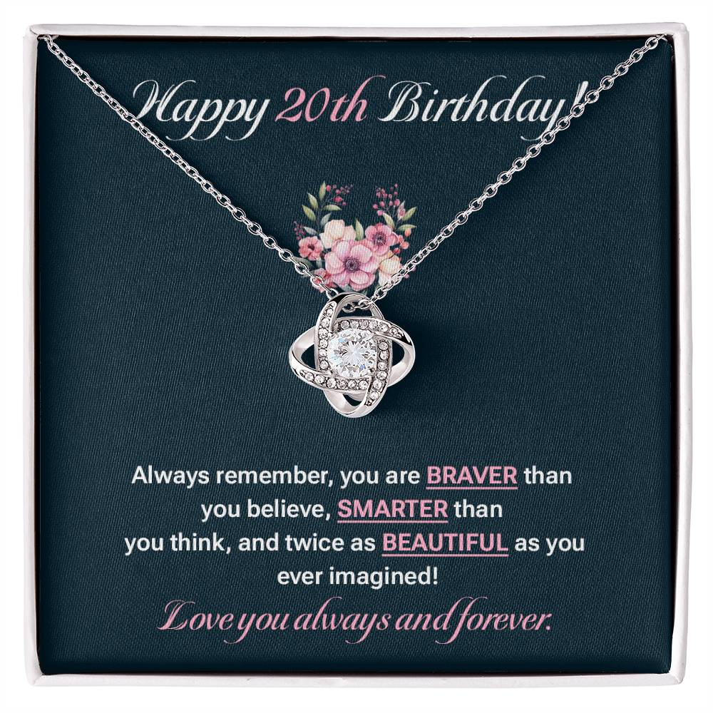 20th Birthday Necklace Gift for Daughter – Floral Message Card