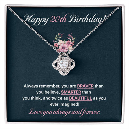 20th Birthday Necklace Gift for Daughter – Floral Message Card