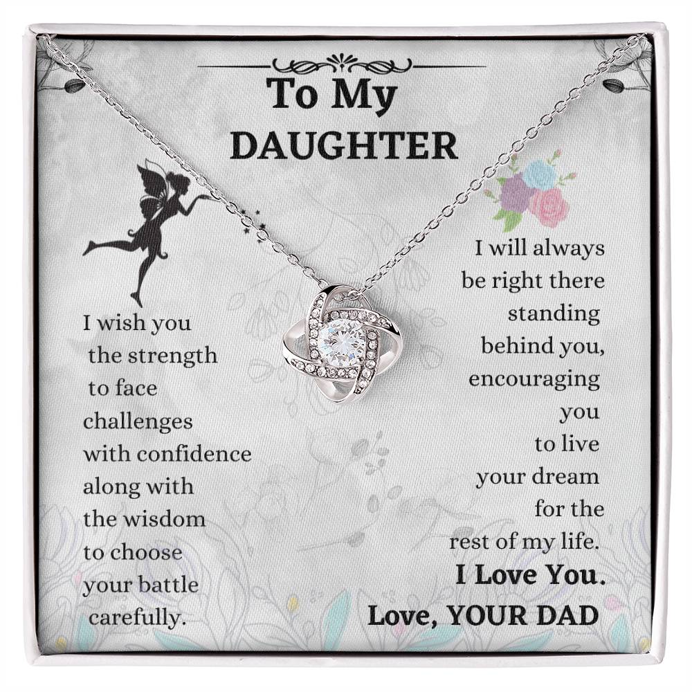 Daughter Necklace Gift from Mom – Love Knot Pendant with Inspirational Message Card