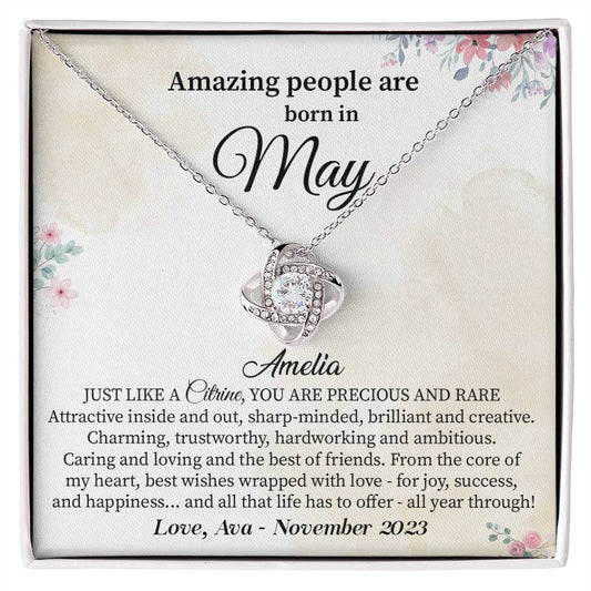 May Birthday Necklace Gift for Her – Citrine Message Card