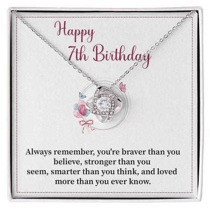 7th Birthday Necklace Gift for Girl – Sweet Message Card Jewelry