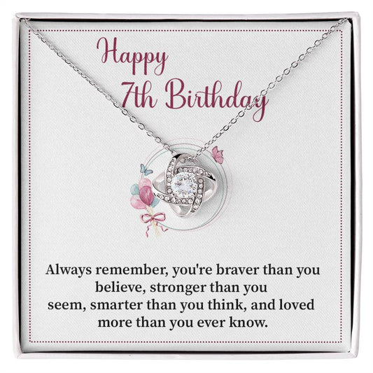7th Birthday Necklace Gift for Girl – Sweet Message Card Jewelry