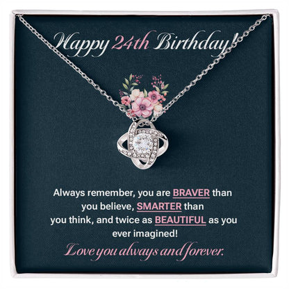 24th Birthday Necklace Gift for Her – Floral Message Card Box