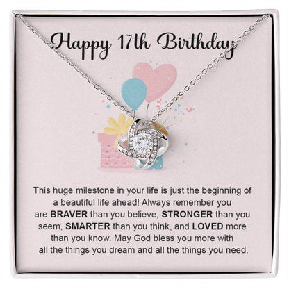 17th Birthday Gift for Her – Love Knot Necklace & Box