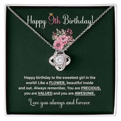 9th Birthday Necklace Gift for Girl – Sweet Message Card Jewelry