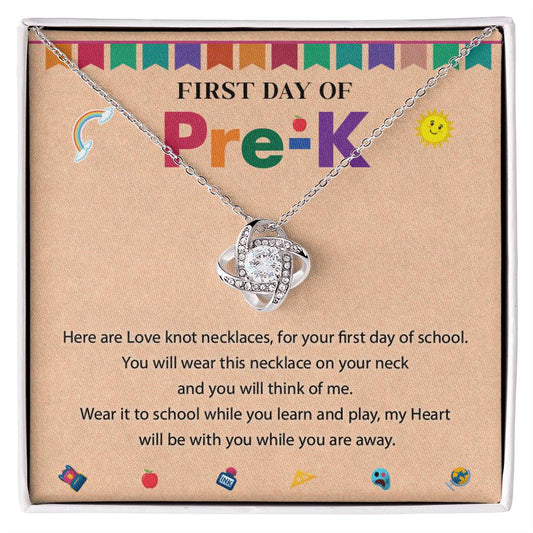 First Day Of Pre-k Love Knot Necklace Gift First Day Of Pre-k Gift Love Knot Necklace Heartfelt Jewelry For Kids Emotional Connection Necklace Personalized Gift For Pre-k Special Gift For First Day Meaningful Gift For Young Learners Unique Gift For Pre-k