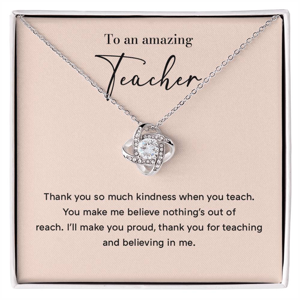 Amazing Teacher Love Knot Necklace with Thank You Card