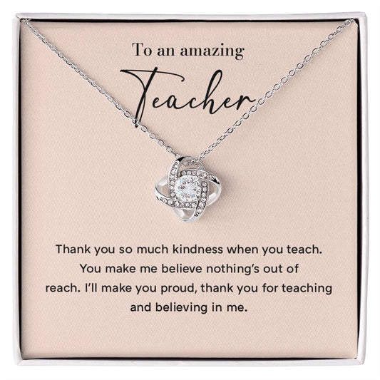 Amazing Teacher Love Knot Necklace with Thank You Card