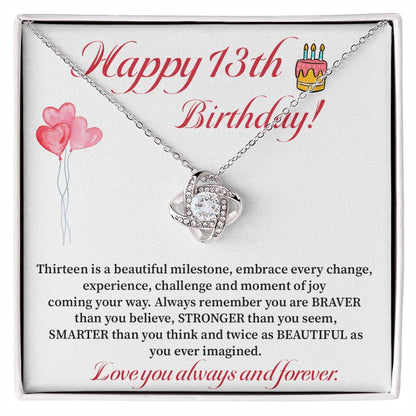 13th Birthday Necklace Gift for Girl – Braver, Stronger, Beautiful Quote