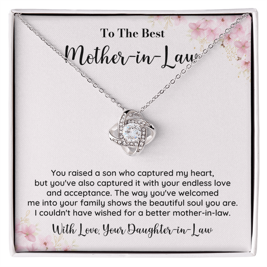 Mother-in-Law Necklace Gift from Daughter-in-Law - Love Knot Pendant with Heartfelt Message Card