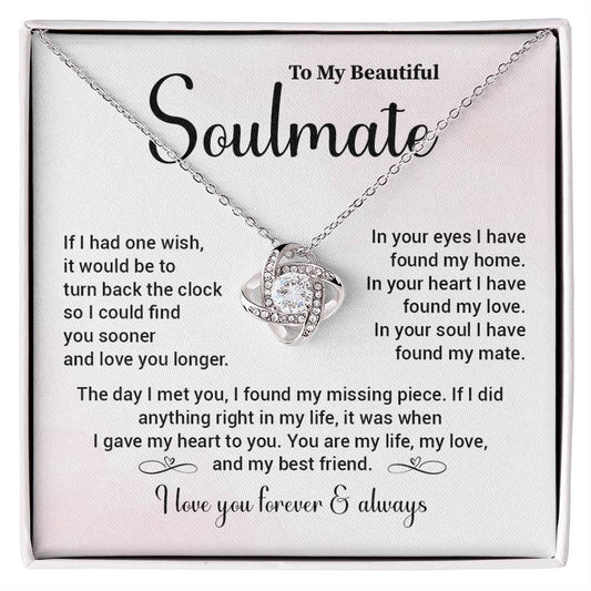 Soulmate Necklace Gift for Her – Love Knot with Message Card
