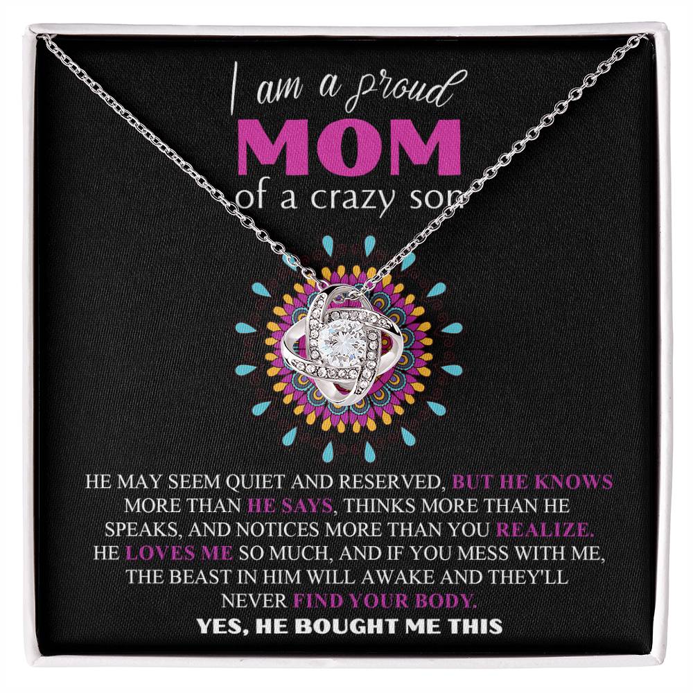Crazy Son Funny Necklace Gift for Mom with Bold Message Card